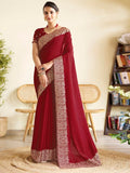 Satrani Women'S Vichitra Silk Hot Fixing Embroidery Border Saree With Unstitched Blouse Piece (3614S152N_Red)