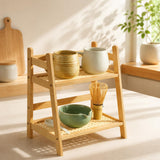 RQZMTAVE Bamboo Matcha Station Organizer for Kitchen Countertop, 2 Tier Coffee Station Organizer with Mug Holder, Counter Shelf