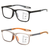 Missfive 2 Pack Mens Upgraded Unbreakable Multifocus Progressive Reading Glasses - Sports Style Blue Light Blocking Anti UV/Eyes