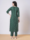 Anni Designer Women'S Rayon Viscose Straight Bandhani Printed Kurta With Pant (Prantika Green-Vks01_M_Green_Medium),Green,M,,,