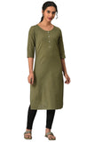 Aurelia Green Solid Cotton Blend Regular Kurta for Women