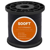 300FT T316 Black Stainless Steel Cable 1/8 inch Black Aircraft Cable for Deck Railing 7 x 7 Strands Construction Braided Steel Cable Black Wire Cable for Wood Posts-New