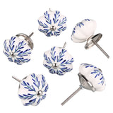 uxcell 6 Pieces Vintage Shabby Knobs White and Blue Floral Hand Painted Ceramic Pumpkin Cupboard Wardrobe Cabinet Drawer Door Ha
