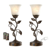 RORIANO Set of 2 Touch Farmhouse Bedroom Table Lamps, Nightstand Vintage Flower Lamps with 2 USB Ports, 3 Way Dimmable Leaf Lamp