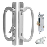 8.5 Legacy Sliding Patio Glass Door Handle Set - Offset Latch, Non-Keyed, Chrome Grey - Sash Controls 2265 Handle with 45 Mortis