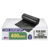 Aluf Plastics - 3 Ply Trash Bags, 55-60 Gallon, 1.5 Mil (eq), 38x58, Black, 400 Count (20 Rolls of 20)