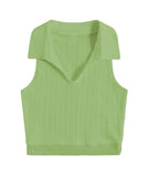 Toplot Women'S V-Neck Solid Textured Tank Top (Collar-Tank-Top-5193-Pista-L),Green,,B0DF2F213X