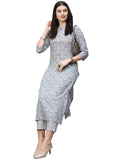 Anni Designer Women'S Cotton Blend Straight Printed Kurta With Pant (Babita Grey_S_Grey_Small),Grey,S