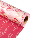 MAYPLUSS Pink Wrapping Paper, Heart Gift Wrap Paper Roll Reversible Love for Girl Women Anniversaries, Wedding Shower, Engagemen