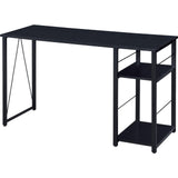 Benjara Writing Desk with 2 Tier Side Shelves and Tubular Metal Legs, Brown and Black