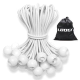 LOOGI Ball Bungee Cords, Tie Down Cords Elastic String UV Resistant Rope for Canopy Tarp Camping (50, White, 6 Inch)