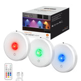 RGB Puck Lights with Remote Control, 2000mAh Battery Operated Tap Lights Rechargeable, 9 Colors & 2 Dynamic Changing Under Cabin