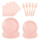 96PCS Pink Paper Plates and Napkins, 24 Guest Light Pink Disposable Tableware Set Include Scalloped Paper Plates Napkins and For