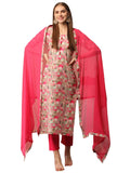 Gosriki Women'S Cotton Blend Printed Straight Kurta With Pant & Dupatta (Dra Pink-Gs_Xl_Pink_X-Large),Pink,,B0D17XK3XV