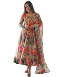 Women Floral Print Anarkali Kurta With Pant And Duptta (Medium Multi) Multicolour,Multicolour,M