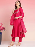 Anni Designer Women'S Rayon Blend Anarkali Embroidered Kurta With Pant & Dupatta (Aparnaa Pink-Vks03_Xl_Pink_X-Large),PINK,XL,,,