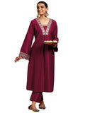 Libas Gerua Womens Yoke Design Silk Blend Straight Kurta With Trousers