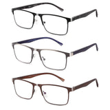 CRGATV 3-Pack Reading Glasses for Men Blue Light Filtering Full Frame Metal Readers Anti Uv/Eye Strain/Glare (+1.75 Magnificatio