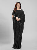 Pratham Blue Womens Sequins Georgette Fancy Saree With Blouse Piece (Pb-233_Black)