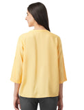 FYLTR Women's Fashion V-Neck Top with Roll-up Sleeves,Yell-Ove