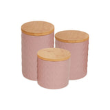 Dii Kitchen Accessories Collection, Textured Matte Ceramic Canister Set, Pale Mauve, Vine, 3 Piece