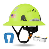 DS-SMAAT Full Brim Hard Hat ANSI Z89.1 Type 1 & OSHA Certified Safety Helmet with Glasses and Cooling Towel,with 6-Point Suspens