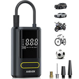 JUSUOX Tire Inflator Portable Air Compressor, Electric Bike Pump with Digital Pressure Gauge, 150 PSI Cordless Air Pump for Car