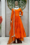Fashion Basket Georgette Anarkali Dress For Women Orange M