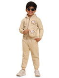 Ameeha Kids Winter Wear Hooded Tracksuit Set, Sling Bag, FullZip Sweatshirt With Jogger Pants (In, Age, 4 Years, 5 Years, Beige
