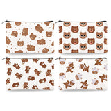 DOODLREAM 4Pcs Canvas Cute Bear Makeup Bag, 9.06 x 5.9 Cartoon Bear Cosmetic Bags Travel Organizer Portable Accessories with Zip