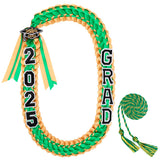 ALKB 11 Pcs Graduation Leis, Grad Decor with Honor Cord Class of 2025 Gifts for Women/Man Green + Gold