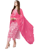 Anni Designer Women'S Cotton Blend Straight Printed Kurta With Pant & Dupatta (Mei Pink_Xl_Pink_X-Large),Pink,XL