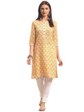 rangita Yellow Cotton Knee Length Printed Straight Kurti for Women | Kurta for Women_L