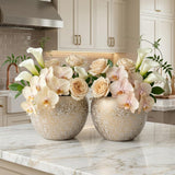 Gr Handicrafts Metallic Gold Speckled Ceramic Flower Pot Set Of 2, 14X12Cm