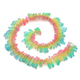 BEADIA Pink/Green Titanium Coated Crystal Quartz Spike Point Stick Beads Rough 1.0-1.5 for Jewelry Making 15 Inch/Strand