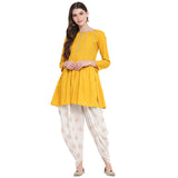 Stylum Women's Embellished Rayon Pleated kurta Dhoti Pant Set (Yellowdhotiset36_Mustard, S)