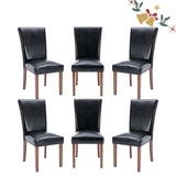 Parsons Dining Chairs Set of 6, Upholstered Nailhead PU Leather Dining Room Kitchen Side Chair with Thick Cushions and Wood Legs