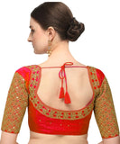 Pujia Mills Women'S Embroidery Handwork Sequence Work Necklace Design Readymade Blouse (Red, 34)