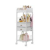 DongRong Floor Makeup Organizer with Lockable Wheels & 8 Dividers, 2-Drawer Rolling Skincare Cart for Cosmetics/Perfume/Nail Pol