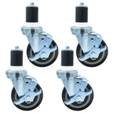 BK Resources 4 Polyurethane 1-5/8 Expanding Stem Swivel Casters, Set of 4, NSF, Top Lock Brake, 300lb Capacity, Non-Marking Resi