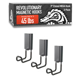 GATOR MAGNETICS MEGA 3 in Closed Hooks, 45 lb Heavy Duty Magnetic Hooks for Steel Surfaces, Patented Easy-Release, Non-Slip Grip