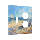 Xuejiaku Outlet Covers Sea Beach Chair Oil Painting Ocean Sailboat 2 Gang Decorative Socket Cover 1 Toggle Duplex Combo Light Sw