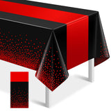 MASHAN 1Pcs Black and Red Tablecloth Party Decorations,Plastic Black Table Cloth Printed Red Table Runner Disposable Rectangle C