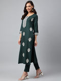 Gosriki Women'S Cotton Blend Straight Embroidered Kurta With Pant & Dupatta (Tistha Green_M-Go_Green_Medium),Green,,B0B9YGMD39