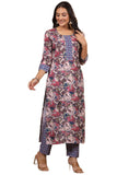 Anni Designer Women'S Cotton Blend Straight Printed Kurta With Pant (Bicata Blue_L_Blue_Large),Blue,L