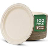 9 Inch Compostable Paper Plates (100 Pack) - Eco-Friendly Disposable Dinnerware for Parties, Microwavable & Water/Oil Resistant