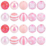 PONABEADIY 1 Box 20PCS Pink Bubblegum Round Beads Chunky Acrylic Rhinestone Large Sparkly Disco Ball Resin Stripe Loose Spacer F