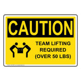 ComplianceSigns.com Caution Team Lifting Required (Over 50 Lbs) OSHA Safety Label Decal, 5x3.5 in. Vinyl 4-Pack for Industrial N