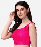 Pujia Mills Women'S Deep Neck Silk Sleeveless Readymade Blouse (Sando Pink, 32)