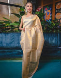 Satrani Women'S Art Silk Jacquard Saree With Unstitched Blouse Piece(2668S177N_Cream & Golden)